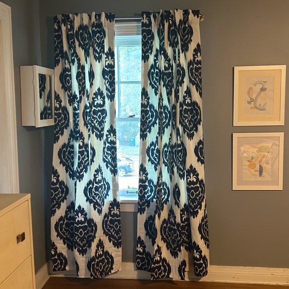 Navy and white curtain panels - set of 2 - Picture 2 of 12